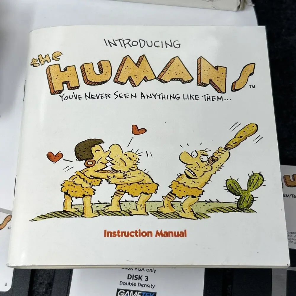 Vtg 1992 The Humans PC Big Box Game Atari Gametek 3.5 Floppy IBM Tandy Complete